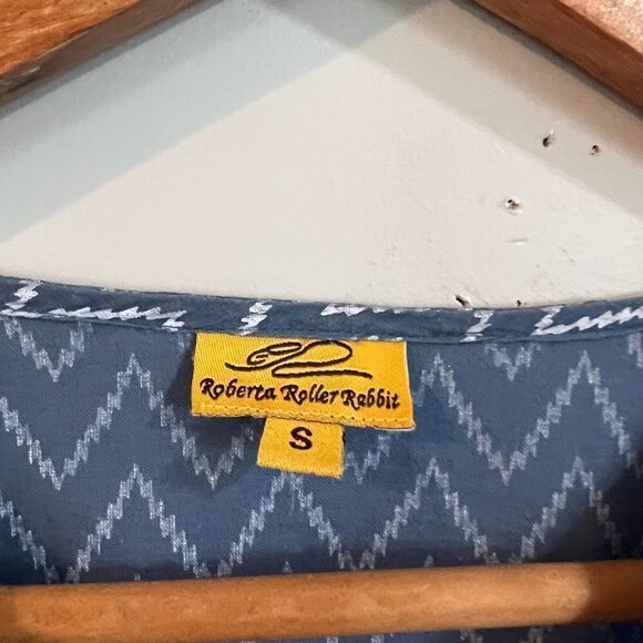 Roberta Roller Rabbit Kurta Small Blue Chevron 100% Cotton Side Slit Tunic Dress - Picture 5 of 6